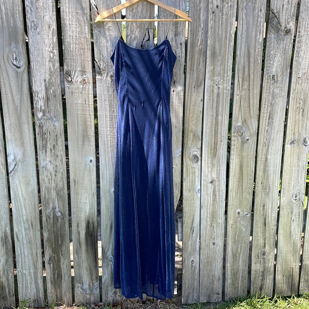 Scott McClintock Navy Long Metallic Evening Gown 8